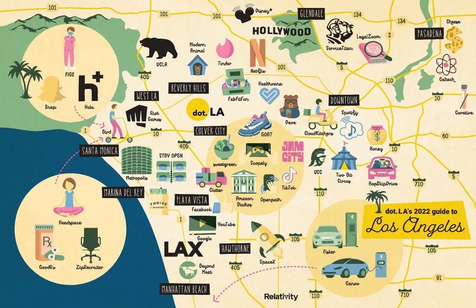 Map of top tech employers in Los Angeles