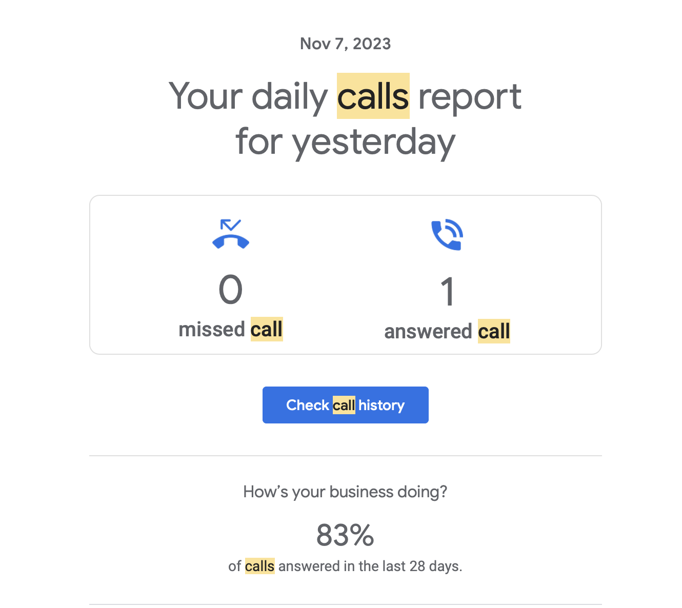Call report screenshot